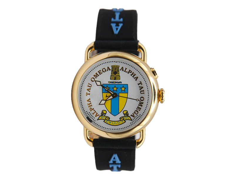 Alpha Tau Omega Watch Black Band Front View – OMG Watch Co. Swiss-Made
