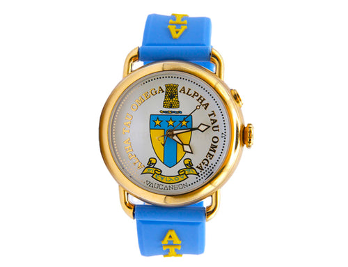 Alpha Tau Omega Watch Blue Dial Front View – OMG Watch Co. Officially Licensed Swiss-Made